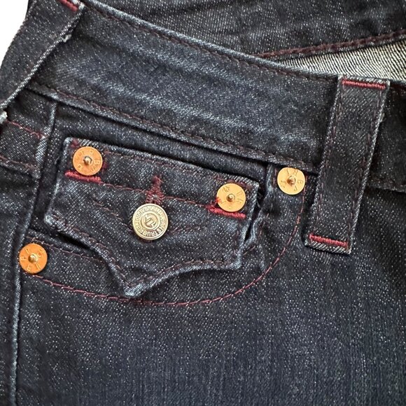 NWT True Religion Bootcut Flap Jeans 26 USA Dark Denim Lonestar Burgundy Sun Y2K - Picture 4 of 10